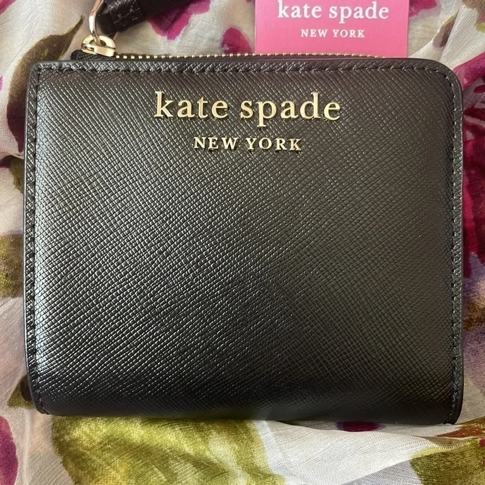 Brand New Kate Spade Genuine Saffiano Leather Black L-Zip Bifold Cameron Wallet
